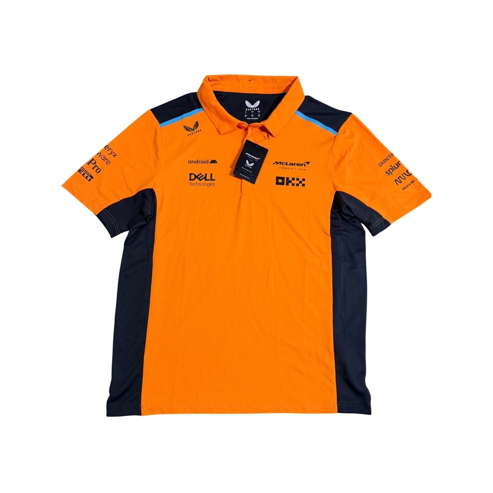 NWT Castore McLaren F1 Team Polo Shirt Mens L Orange Anthracite Racing Jersey